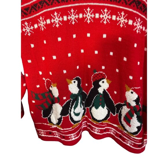 Vintage Nutcracker Red Christmas Sweater L Snowflakes & Penguin Design - Picture 2 of 4